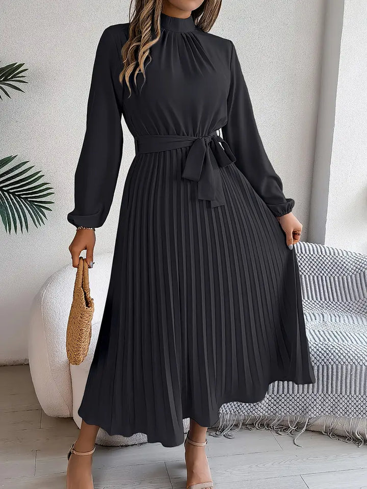 Evelyn | Elegant Pleated Belted Midi Dress