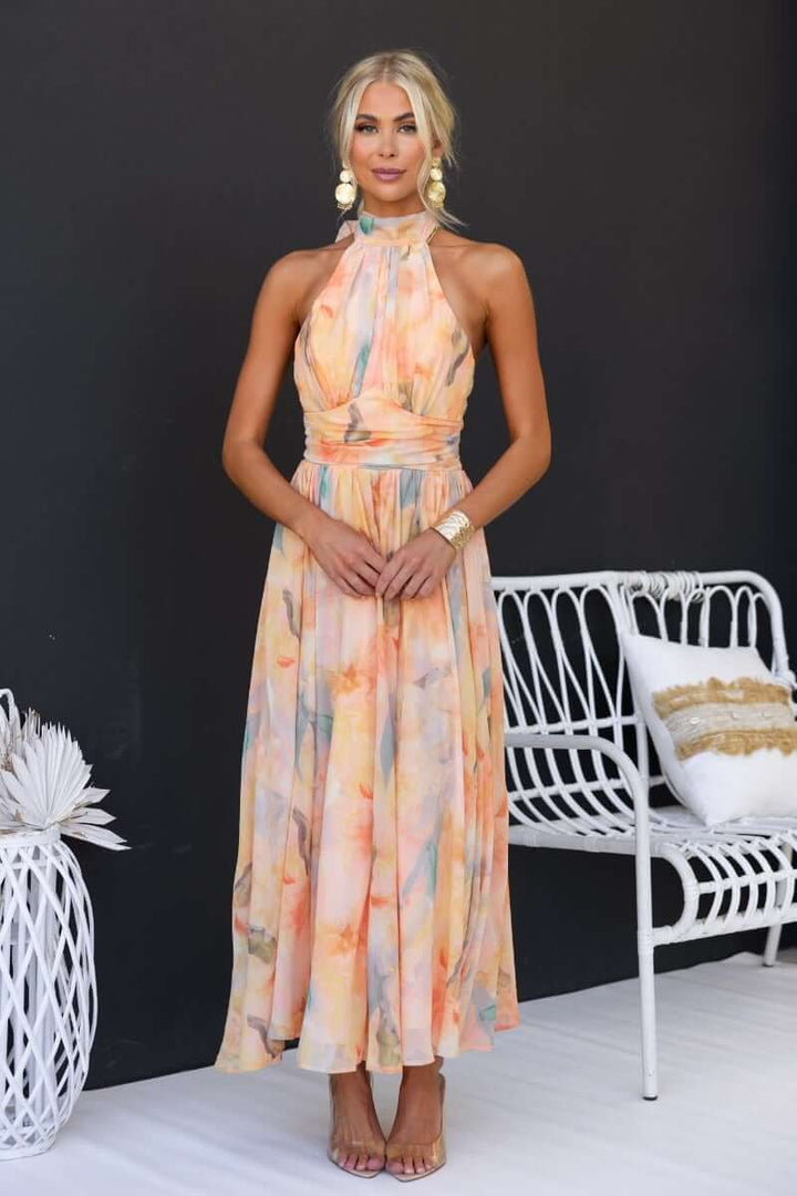 Lucia | Elegant Close Neck Sleeveless Dress