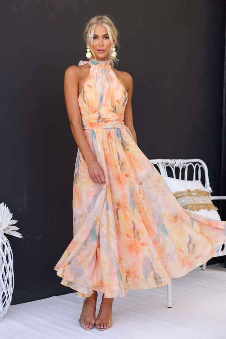 Lucia | Elegant Close Neck Sleeveless Dress