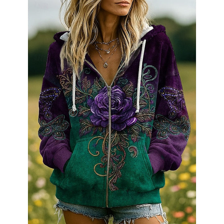 Serena | Boho Print Zip-Up Hoodie