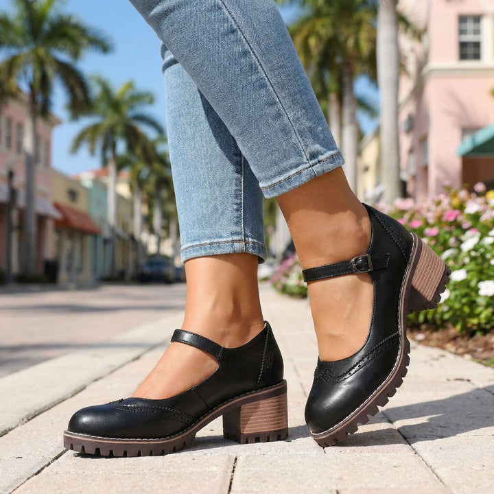 Jorja | Stylish Close Toe T-Strap Heels