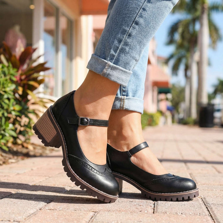 Jorja | Stylish Close Toe T-Strap Heels