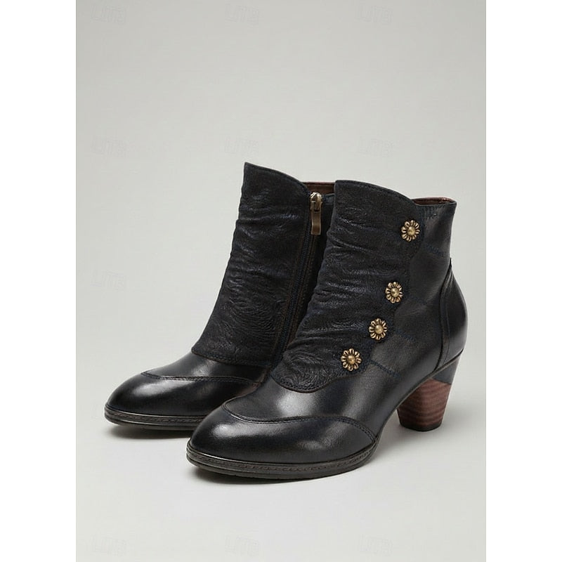 Bernadette | Ruched Button Ankle Boots