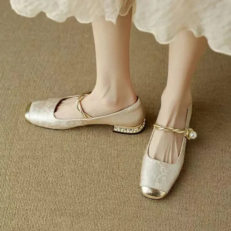 Amelia | Vintage Braided Pearl Strap Shoes