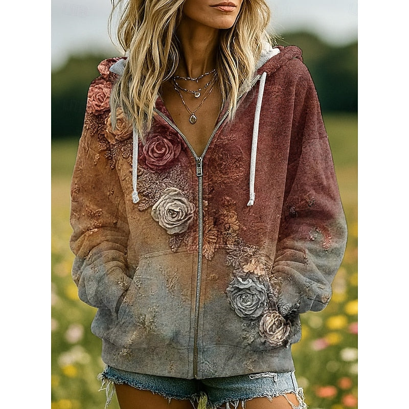 Serena | Boho Print Zip-Up Hoodie