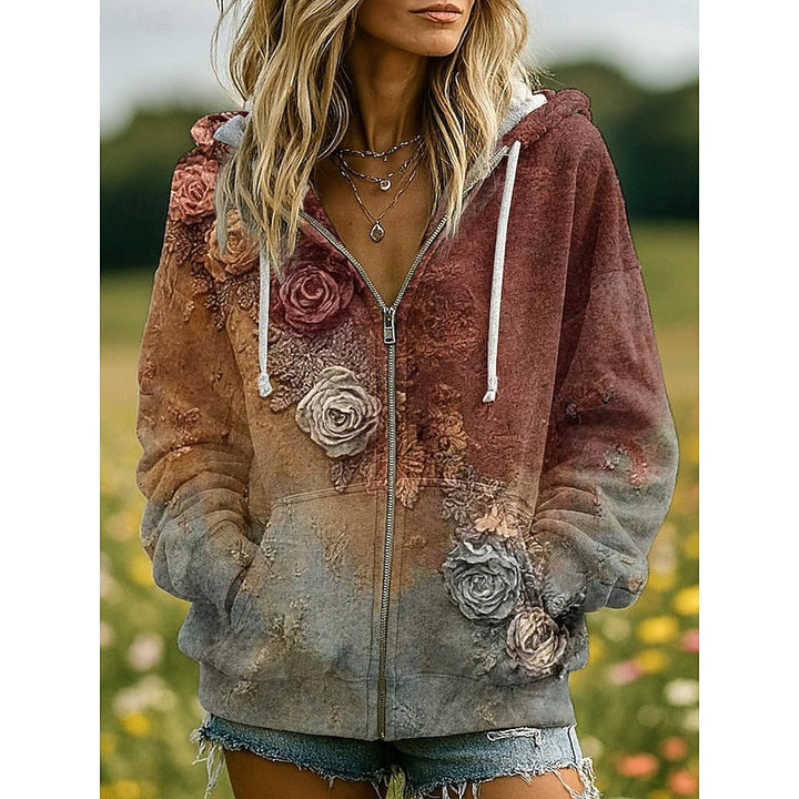 Serena | Boho Print Zip-Up Hoodie