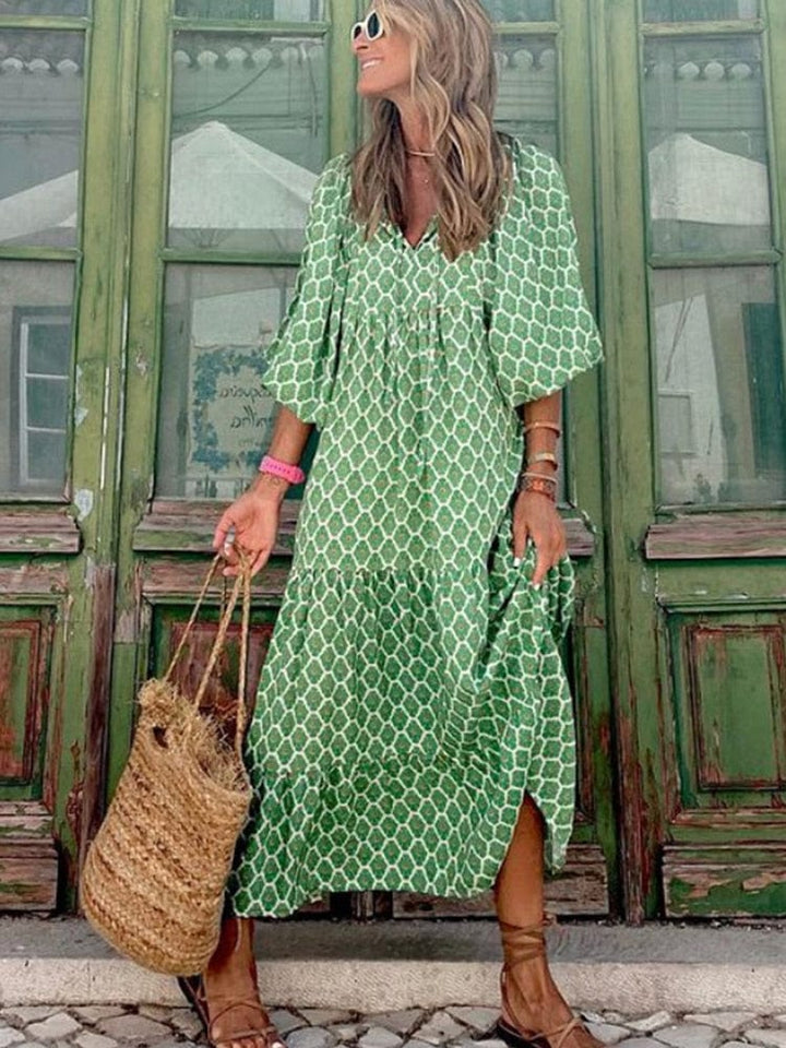 Arlette | Elegant Wide Sleeve V-Neck Dress