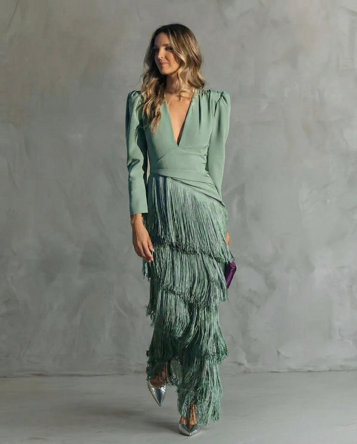 Natasha | Stylish Flowy V-Neck Long Sleeve Dress