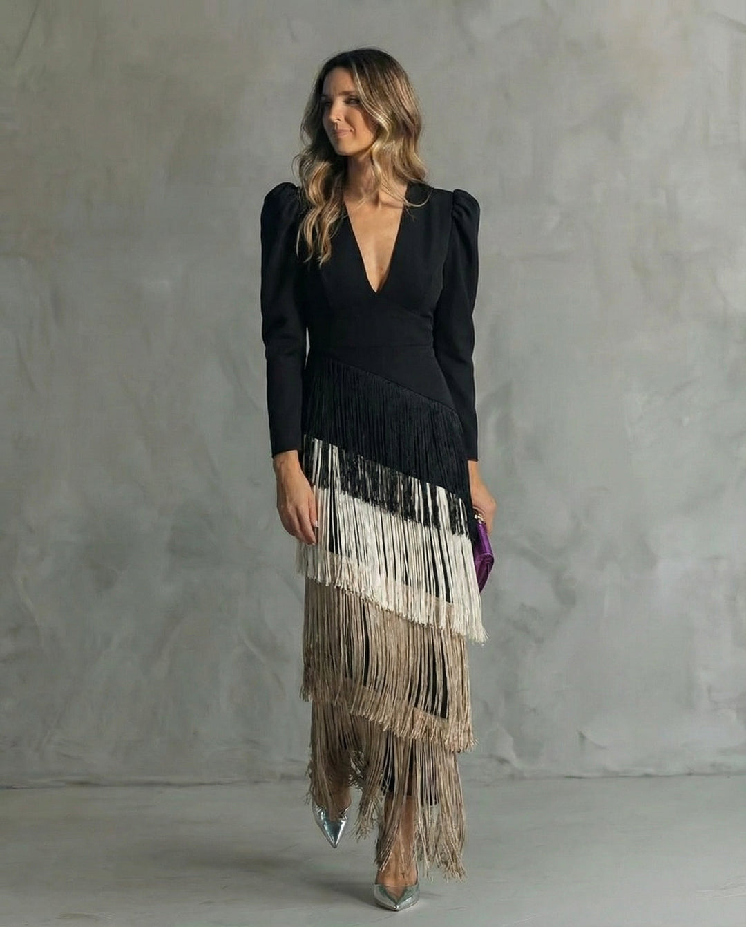 Natasha | Stylish Flowy V-Neck Long Sleeve Dress