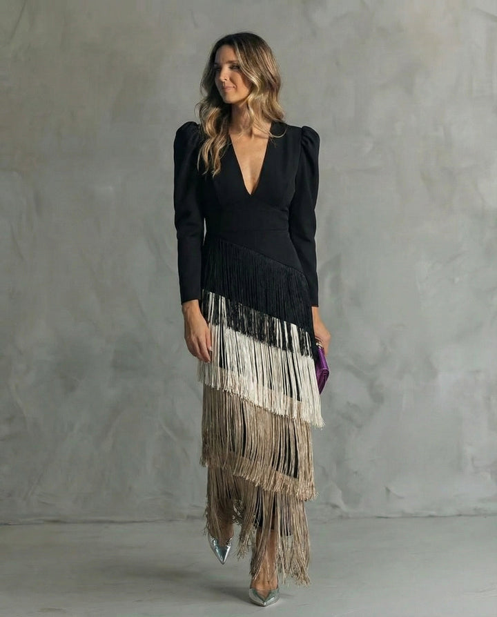 Natasha | Stylish Flowy V-Neck Long Sleeve Dress