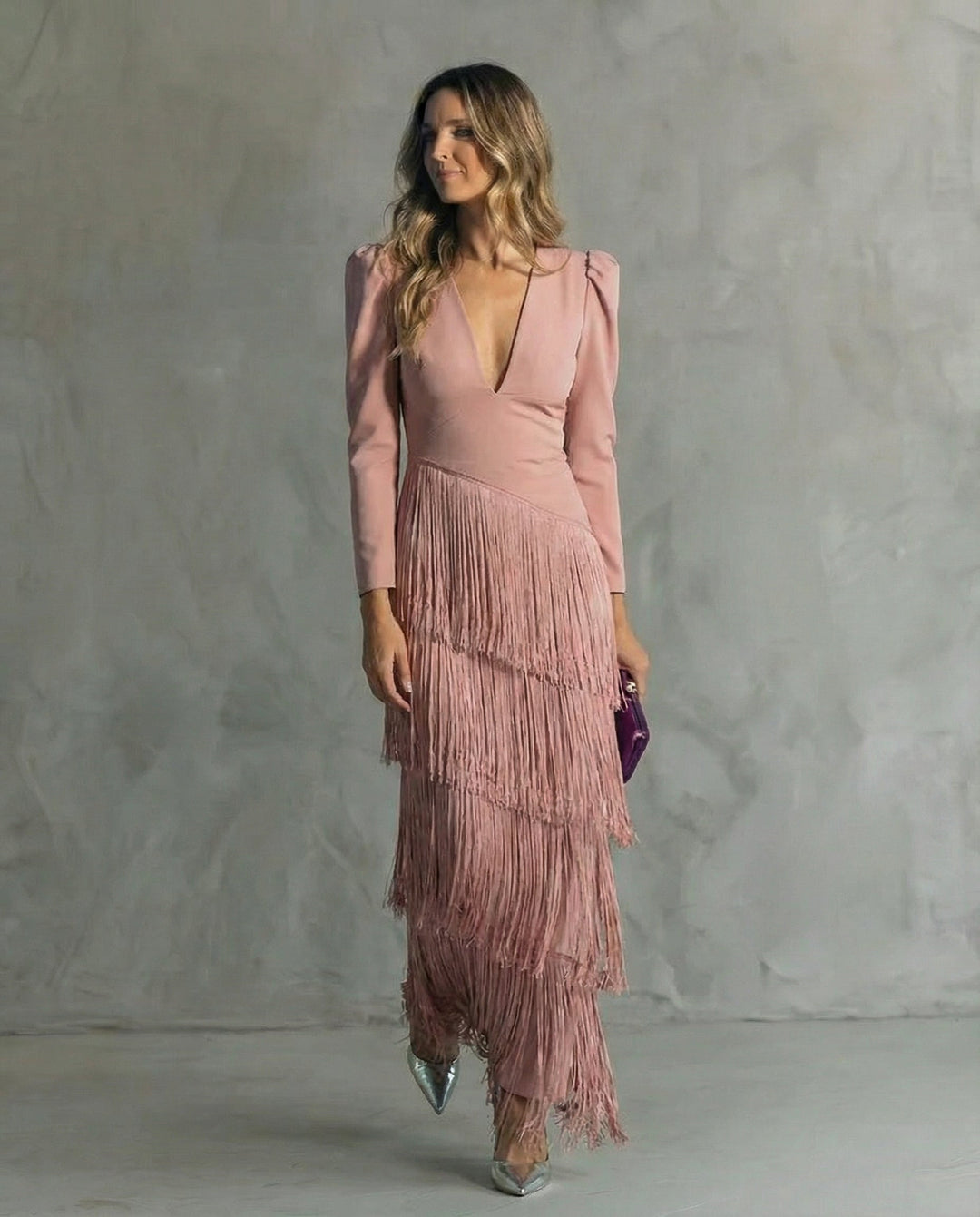 Natasha | Stylish Flowy V-Neck Long Sleeve Dress