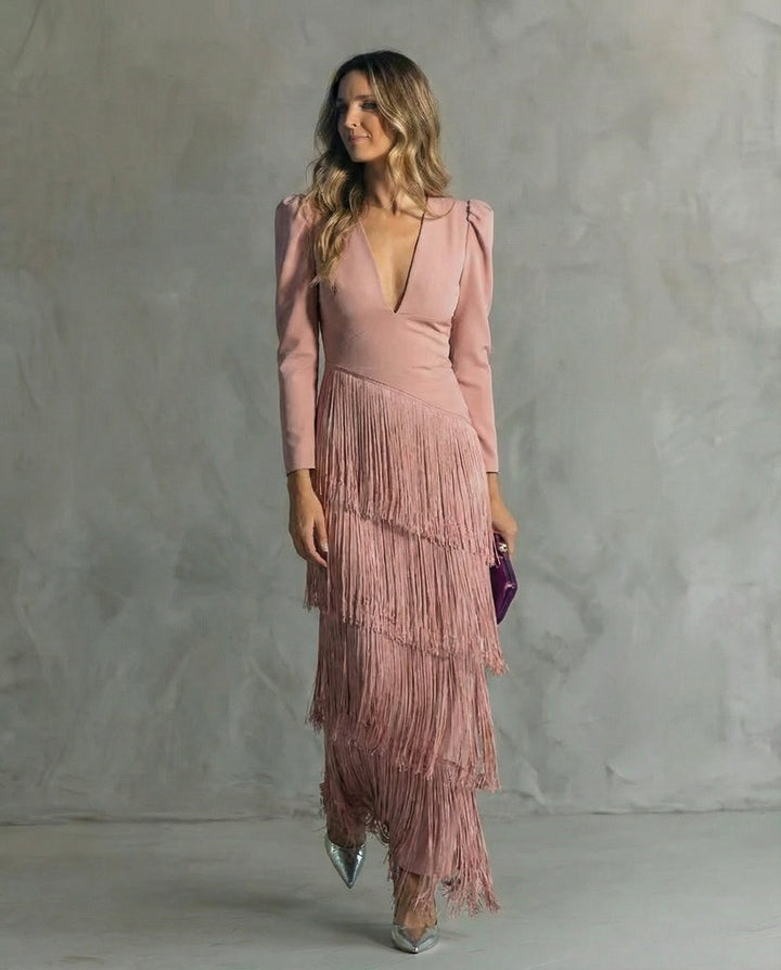 Natasha | Stylish Flowy V-Neck Long Sleeve Dress