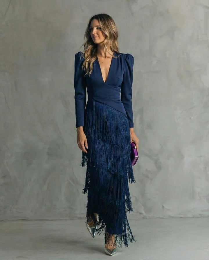 Natasha | Stylish Flowy V-Neck Long Sleeve Dress