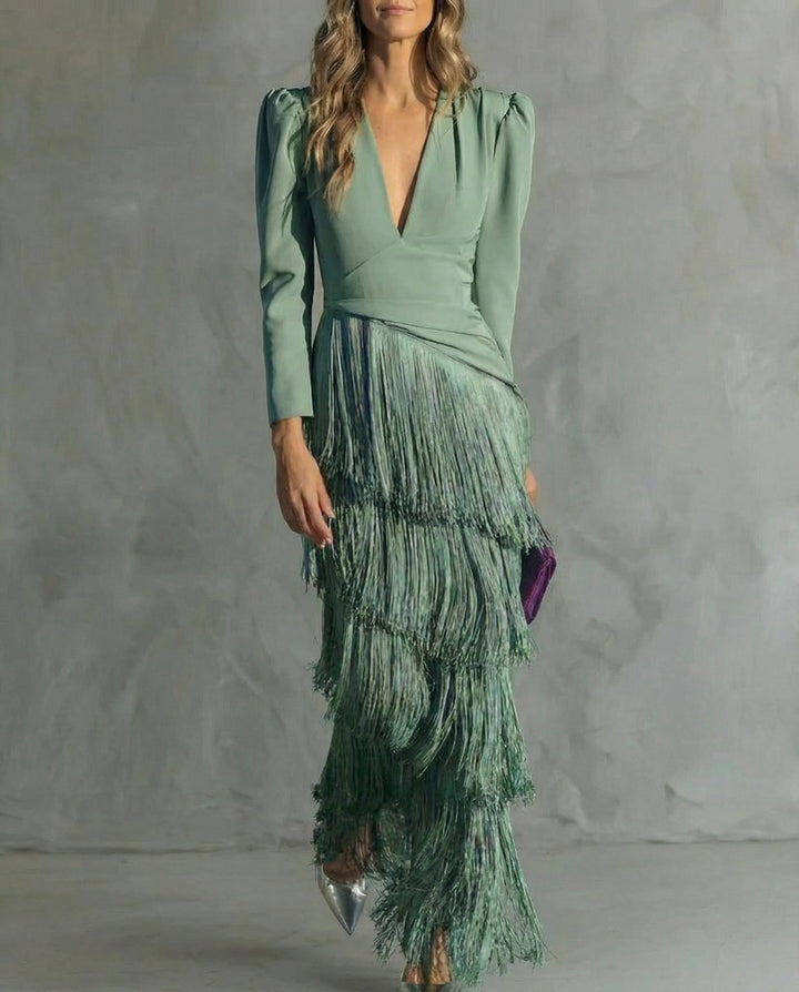 Natasha | Stylish Flowy V-Neck Long Sleeve Dress