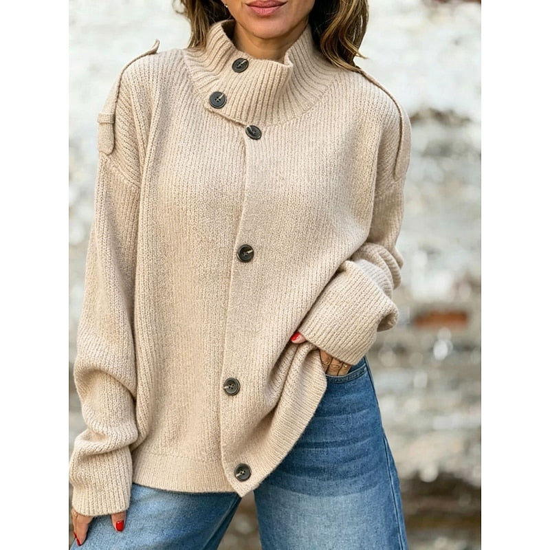 Hazel | Buttoned Stand-Collar Cardigan