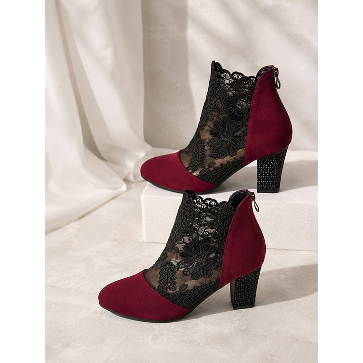 Beatrice | Floral Lace Block Heel Ankle Boots