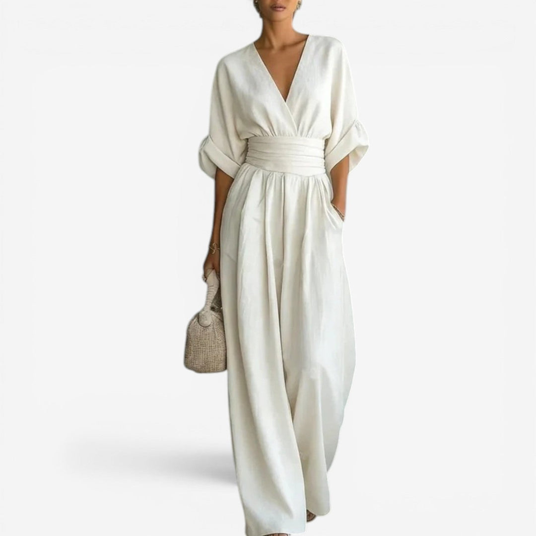 Jessica | Elegant Wide Sleeve V-Neck Jumpsuit
