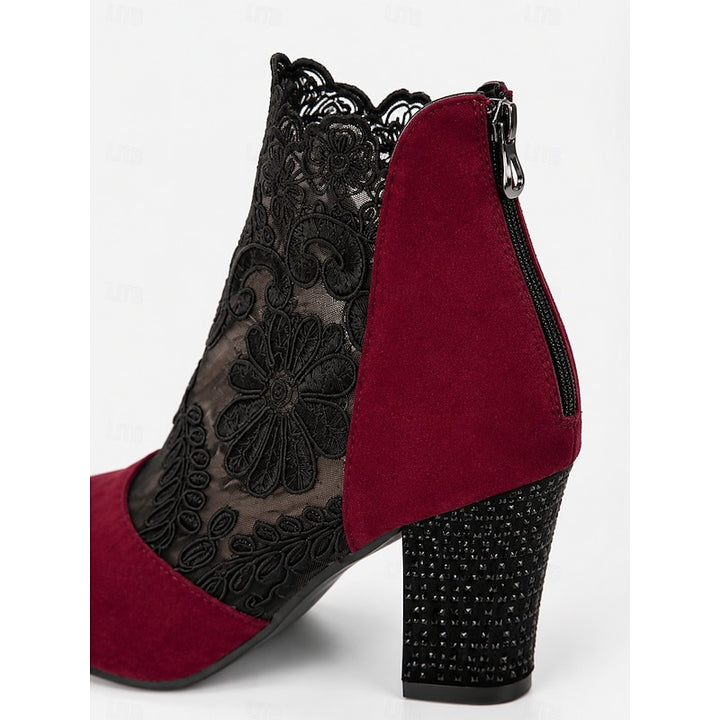 Beatrice | Floral Lace Block Heel Ankle Boots