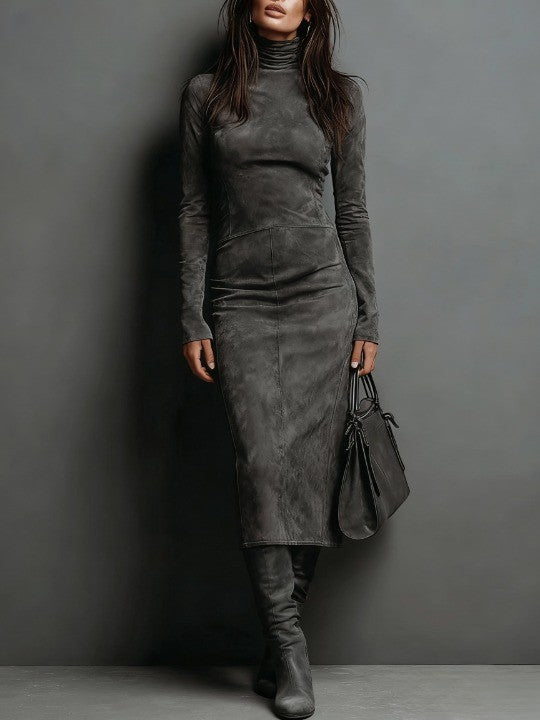 Althea | Elegant Suede High Neck Dress