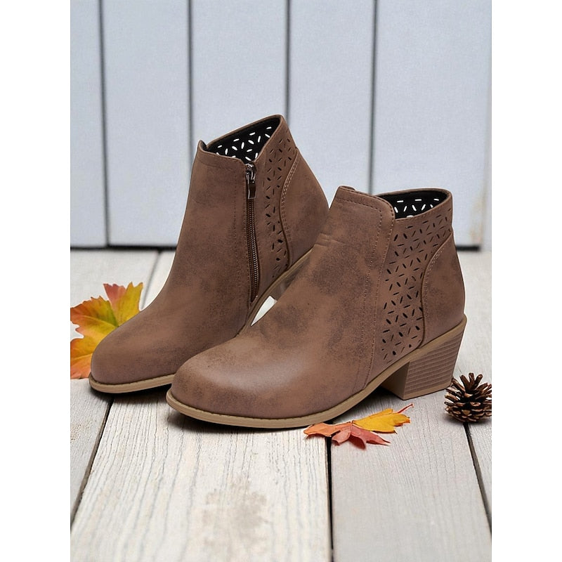 Cassandra | Cutout Block-Heel Ankle Boots