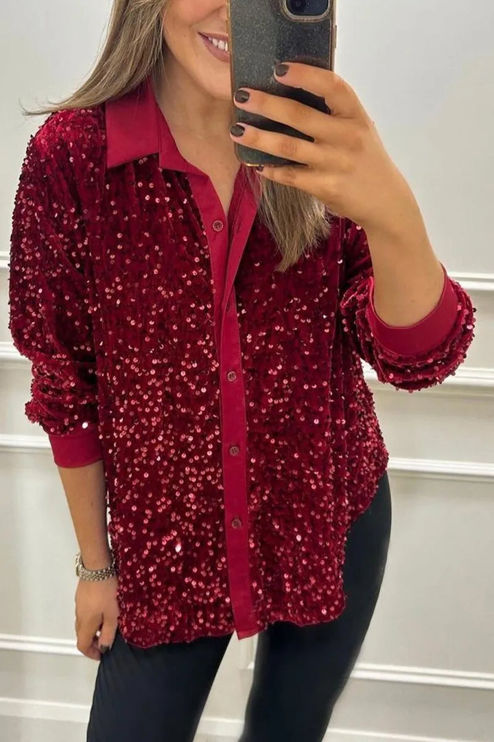 Claudine | Elegant Shimmer Collared Shirt