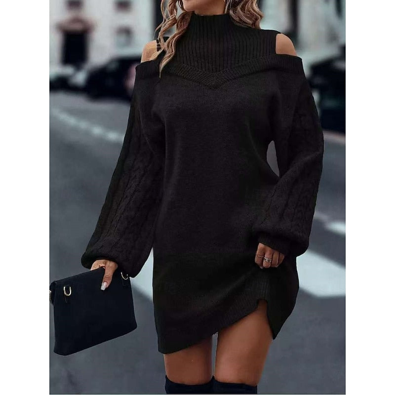 Thalia | Cold-Shoulder Turtleneck Sweater Dress