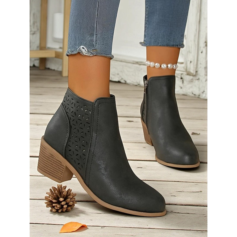 Cassandra | Cutout Block-Heel Ankle Boots