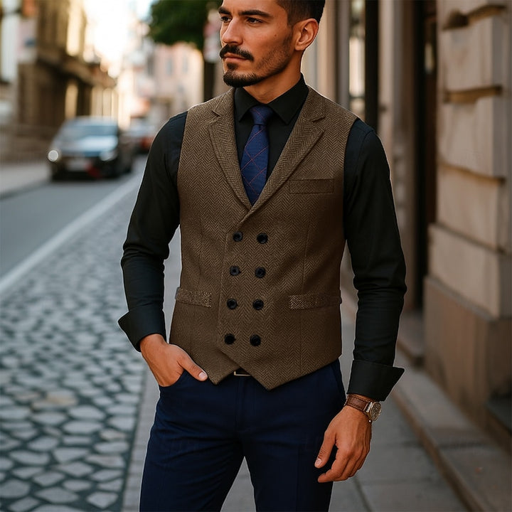 Rupert | Double-Breasted Herringbone Vest