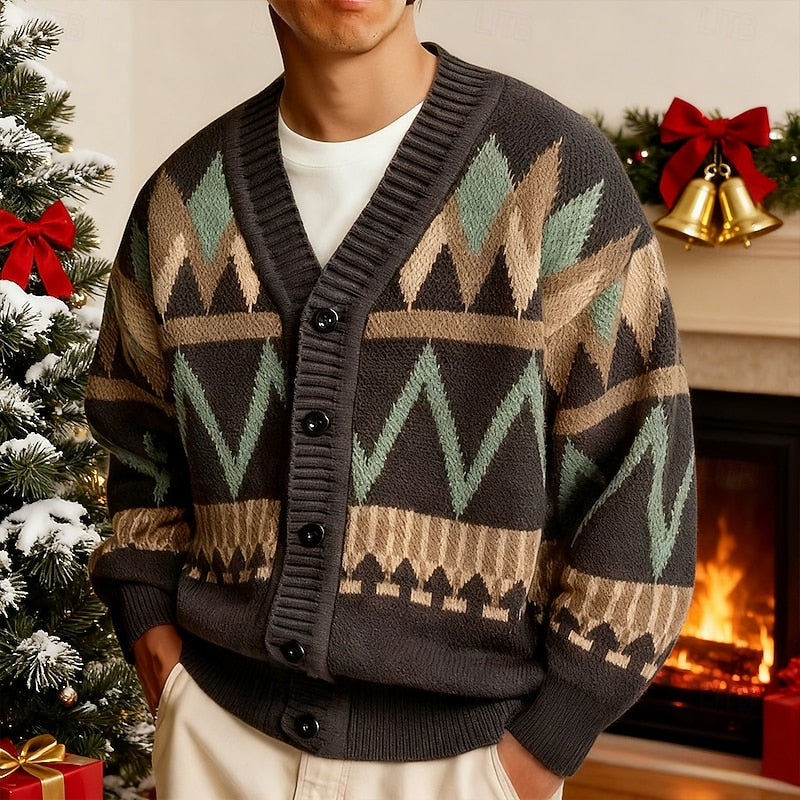 Otis | Christmas Patterned V-Neck Cardigan
