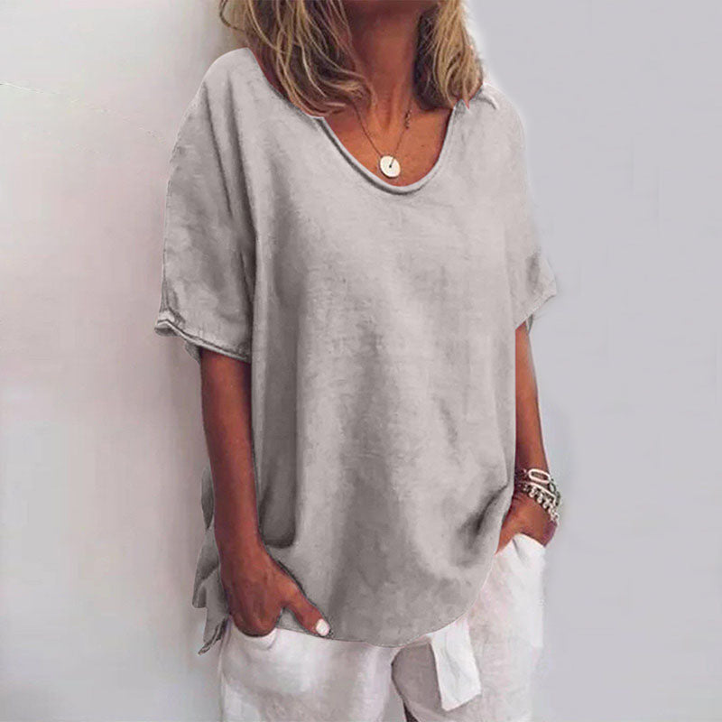 Megan | Refined V-Neck Short Sleeve Blouse