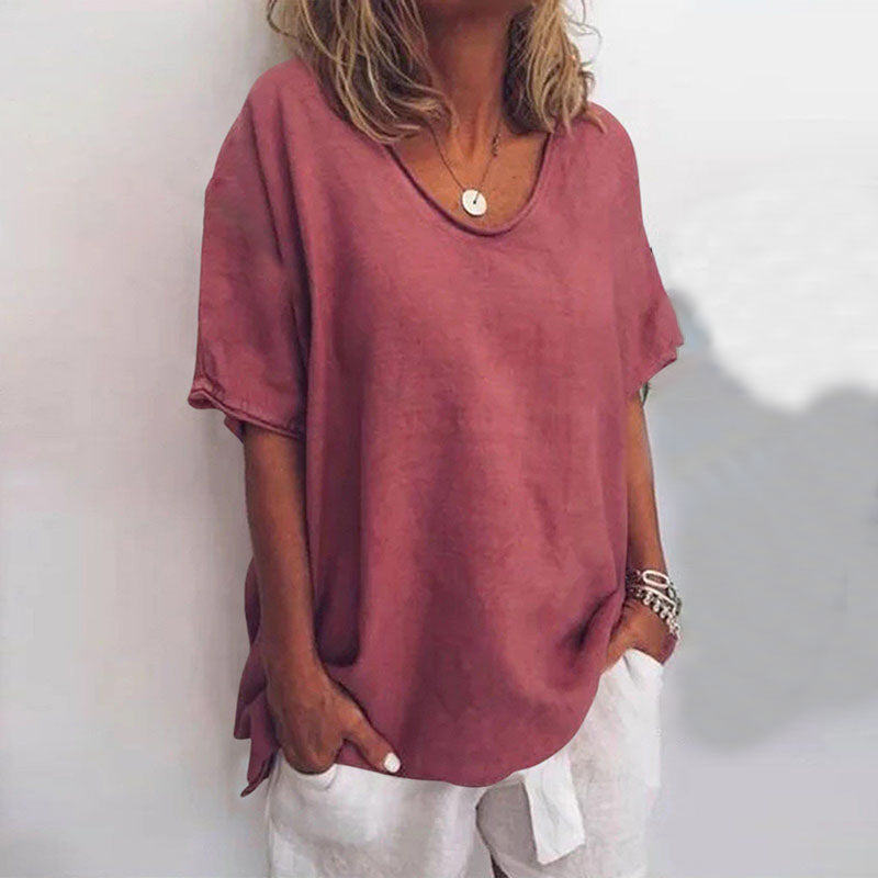 Megan | Refined V-Neck Short Sleeve Blouse
