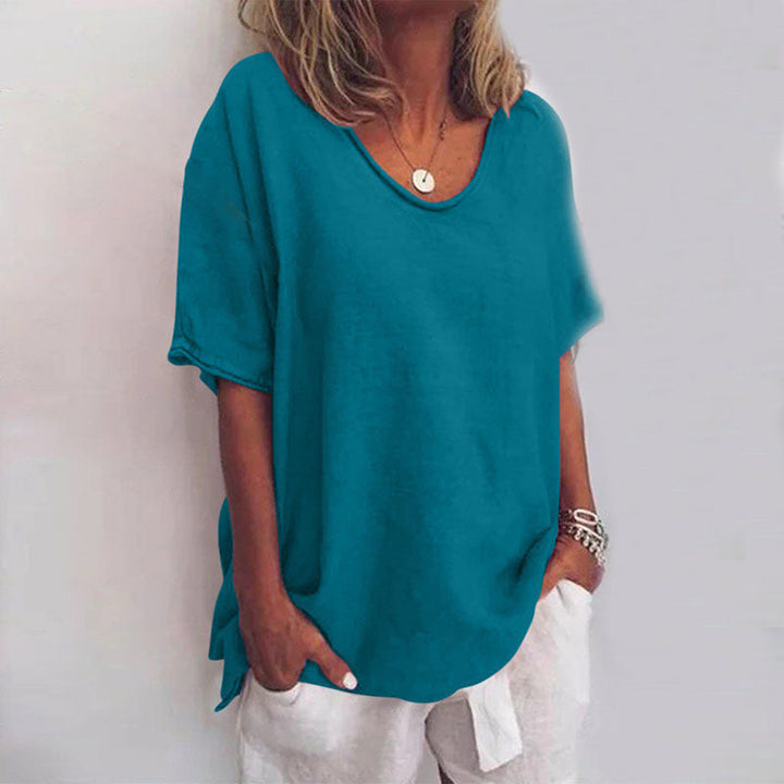 Megan | Refined V-Neck Short Sleeve Blouse