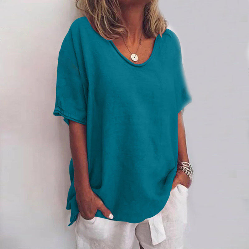 Megan | Refined V-Neck Short Sleeve Blouse