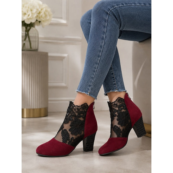 Beatrice | Floral Lace Block Heel Ankle Boots