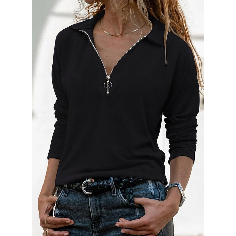 Elodie | Relaxed Quarter-Zip Collared Top