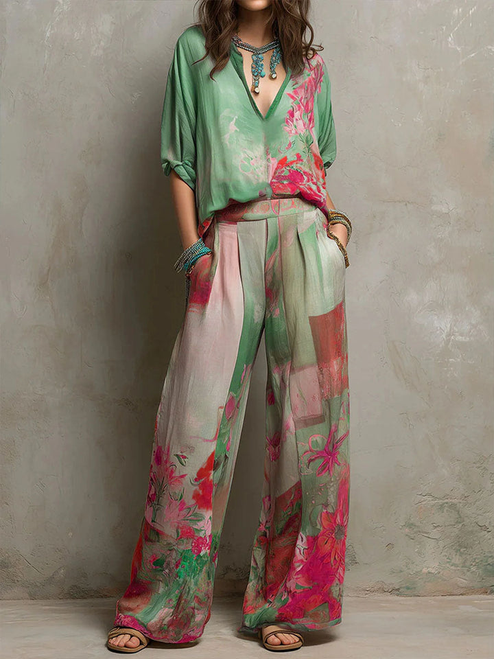 Yvonne | Floral Wide-Leg Two-Piece Set