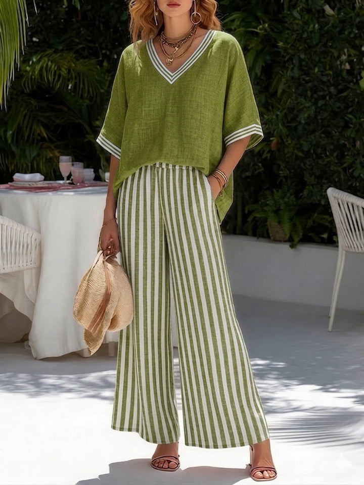 Cassidy | Stylish V-Neck and Stripe Pants Set