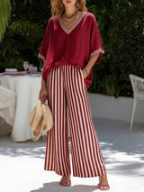 Cassidy | Stylish V-Neck and Stripe Pants Set