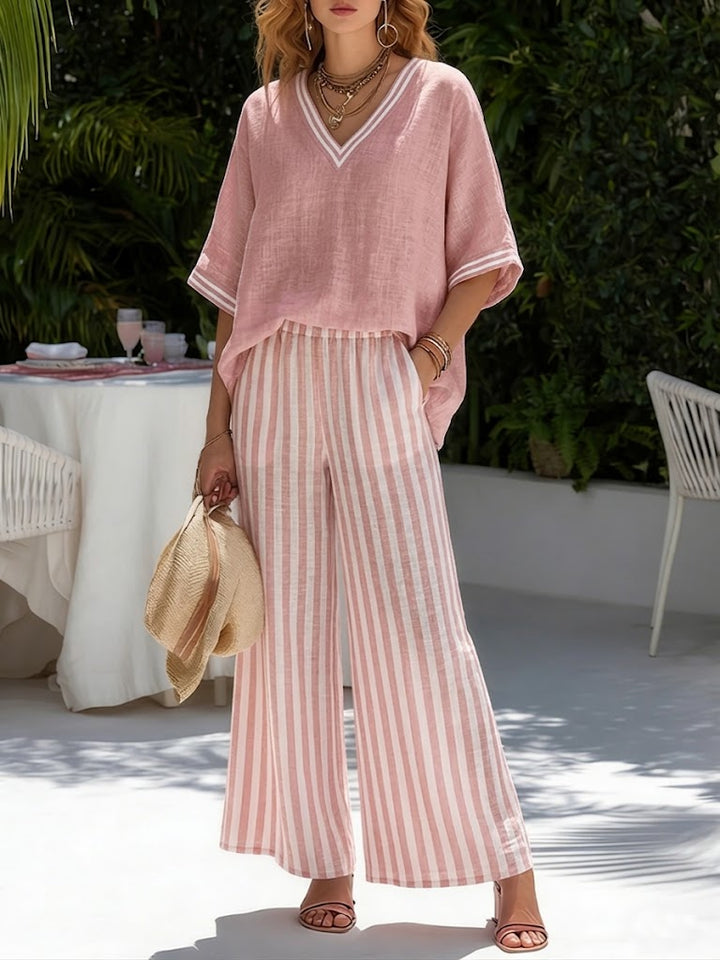 Cassidy | Stylish V-Neck and Stripe Pants Set