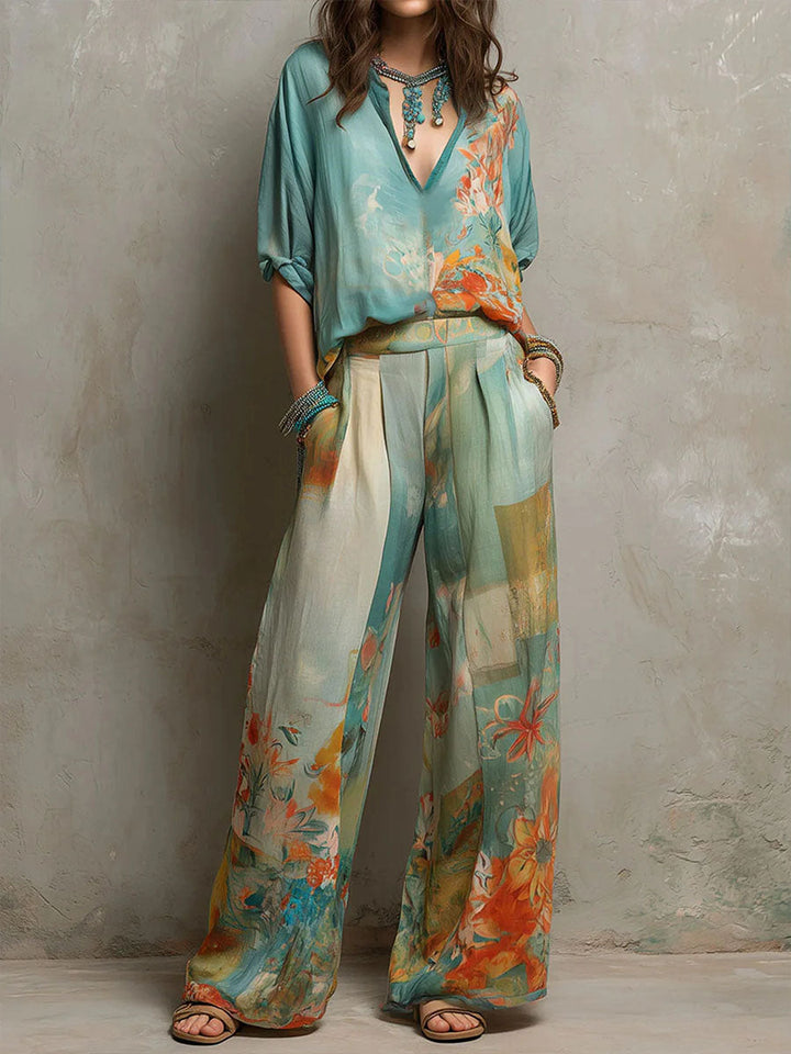 Yvonne | Floral Wide-Leg Two-Piece Set