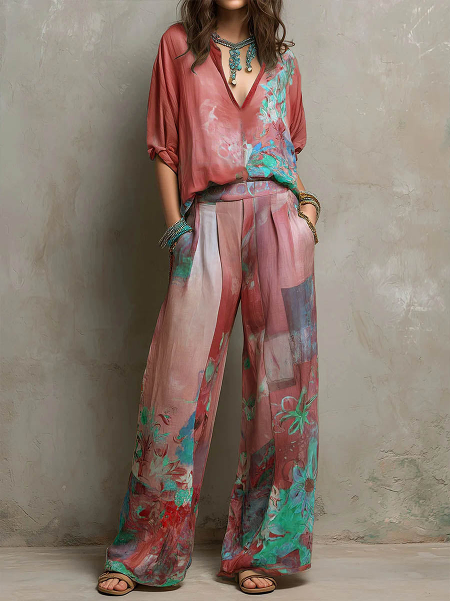 Yvonne | Floral Wide-Leg Two-Piece Set