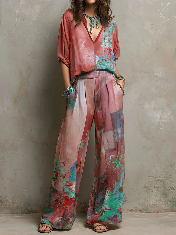 Yvonne | Floral Wide-Leg Two-Piece Set