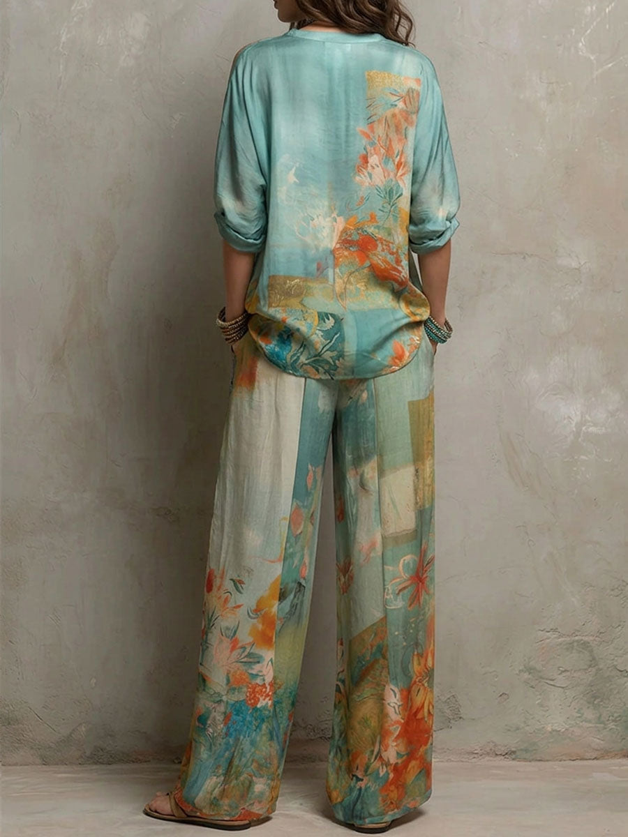 Yvonne | Floral Wide-Leg Two-Piece Set