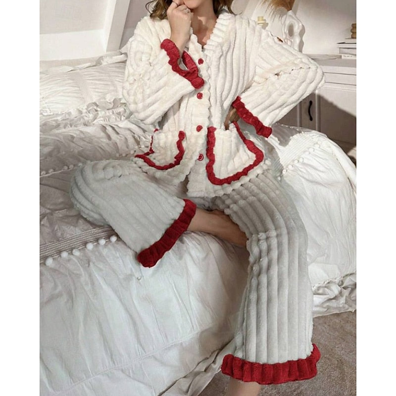 Whitney | Cozy Ruffle-Trim Two-Piece Set