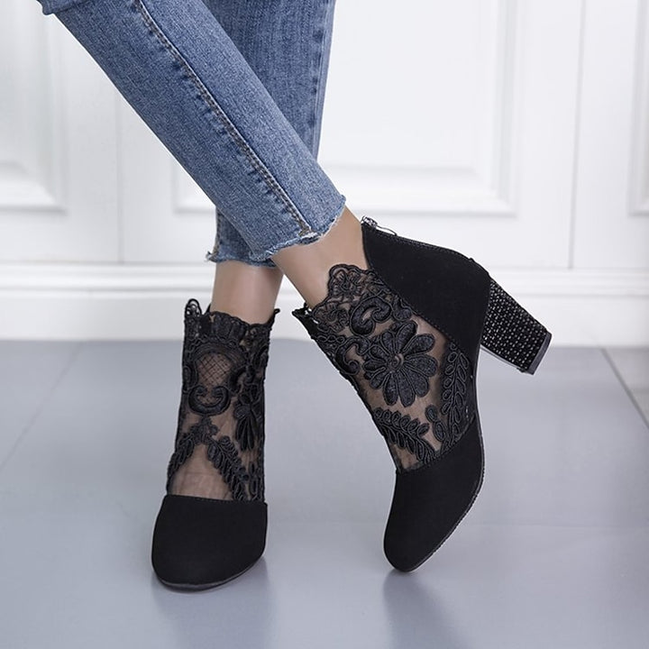 Beatrice | Floral Lace Block Heel Ankle Boots