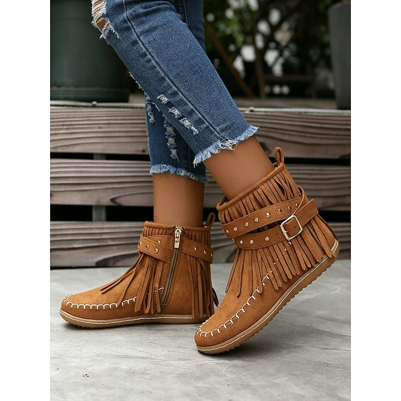 Rowena | Fringe Moccasin Ankle Boots