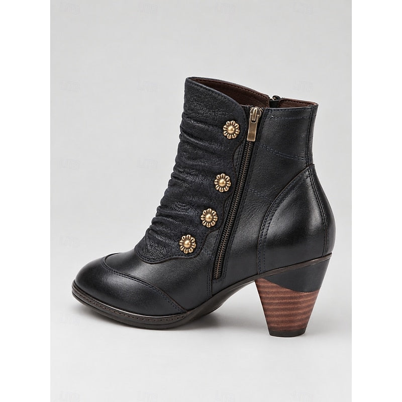 Bernadette | Ruched Button Ankle Boots