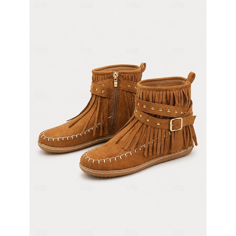 Rowena | Fringe Moccasin Ankle Boots