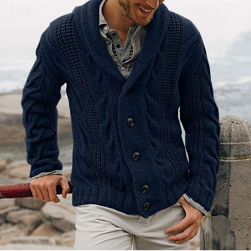Walker | Cable-Knit Shawl Collar Cardigan