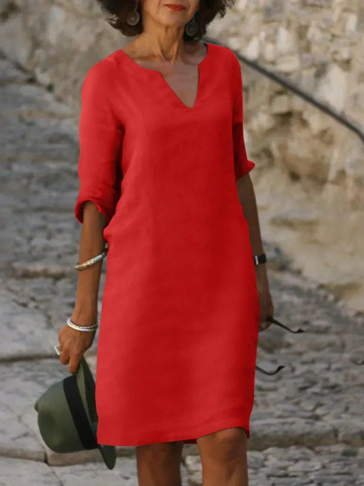 Rosalie | Elegant V-Neck Draped Midi Dress